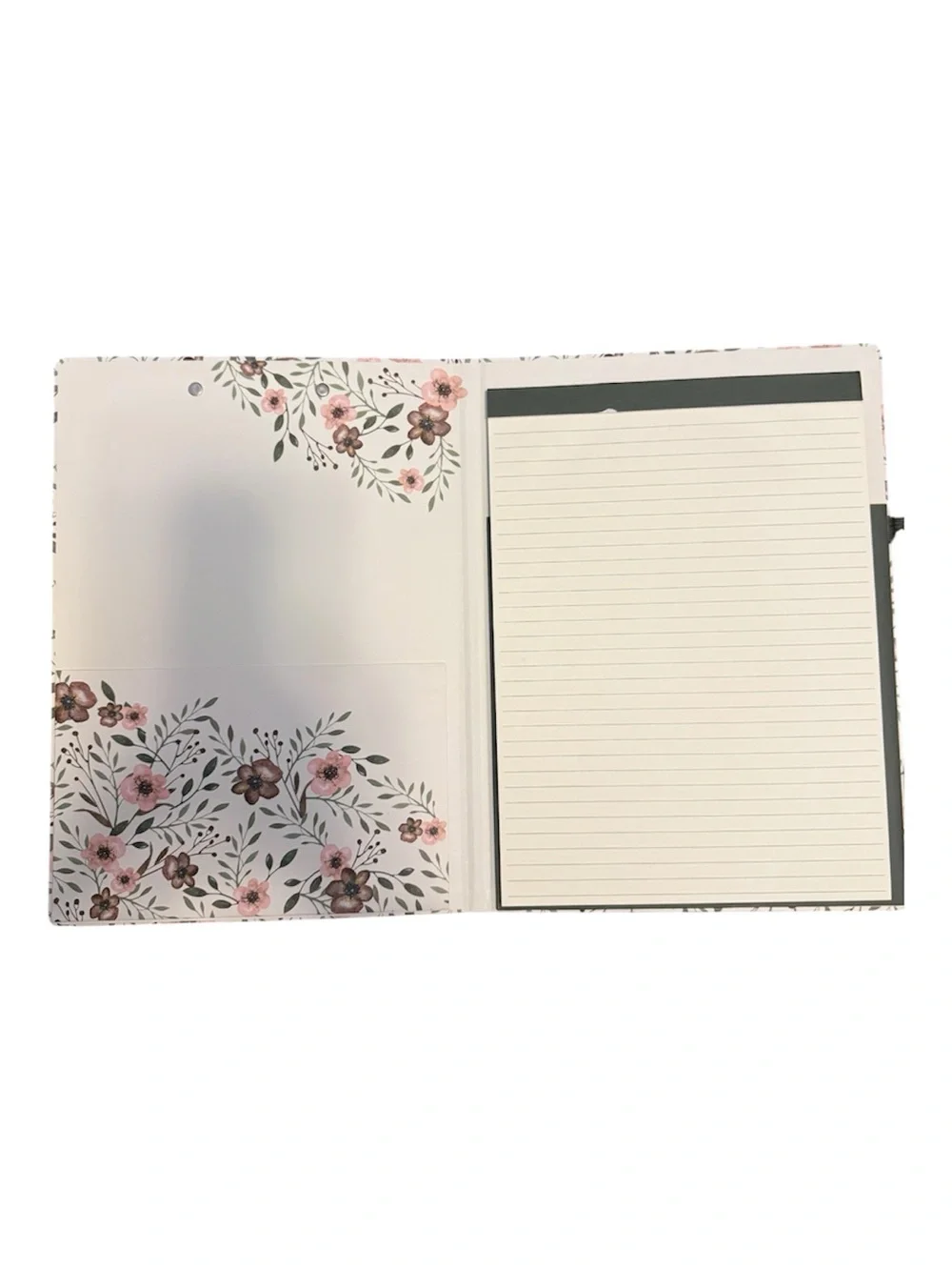 Floral Clip Folio with Elastic Band - Off White & Green